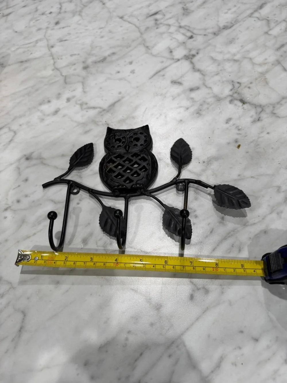 Black Owl Cast Iron Wall Hook Rack - Decorative 3-Hook Coat Hanger